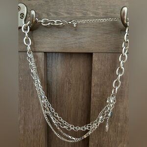Silver-Tone Multi Chain Necklace with Geometric Charm Statement Necklace